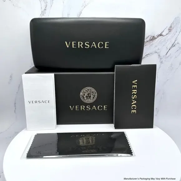 New VERSACE Eyeglasses Black Square 56-17-145mm Gold Medusa Versace